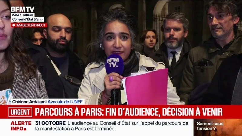 PARCOURS DE LA MANIFESTATION PARISIENNE DU 31 OCTOBRE: MAÎTRE CHIRINNE ARDAKANI, AVOCATE DE L’UNEF, TÉMOIGNE SUR BFMTV APRÈS L’AUDIENCE AU CONSEIL D’ÉTAT