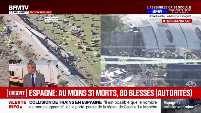 ACCIDENT DE TRAINS EN ESPAGNE: LE DERNIER BILAN OFFICIEL FAIT ÉTAT D’AU MOINS 31 MORTS ET 80 BLESSÉS DANS LA COLLISION ENTRE DEUX TRAINS