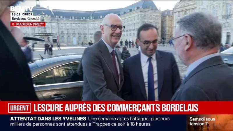 MANIFESTATION DU 31 OCTOBRE: LE MINISTRE DE L’ÉCONOMIE, ROLAND LESCURE, ARRIVE À LA CHAMBRE DE COMMERCE DE BORDEAUX